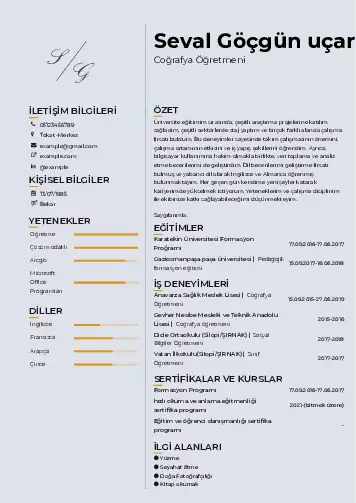 Coğrafya Öğretmeni CV Örnekleri cv indir